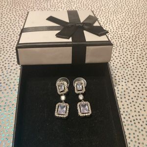 1pair Chic Square Cubic Zirconia Decorated Drop Earrings For Women